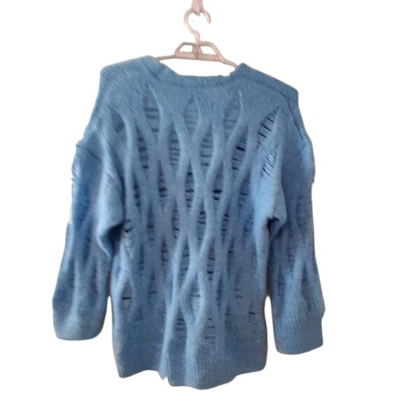 Zara sweater womens medium blue distressed wool blend long - Picture 4 of 4